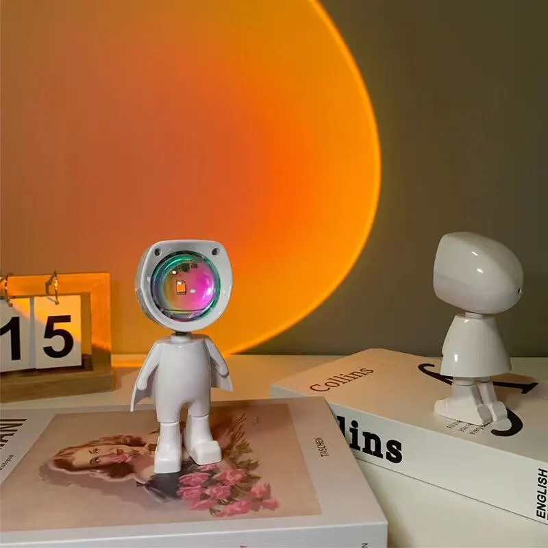 LED Seven Colors Light Sunset Light Astronaut Light Rainbow Projection Night Light 360Degree Rotation Rechargeable Ambient Light 4
