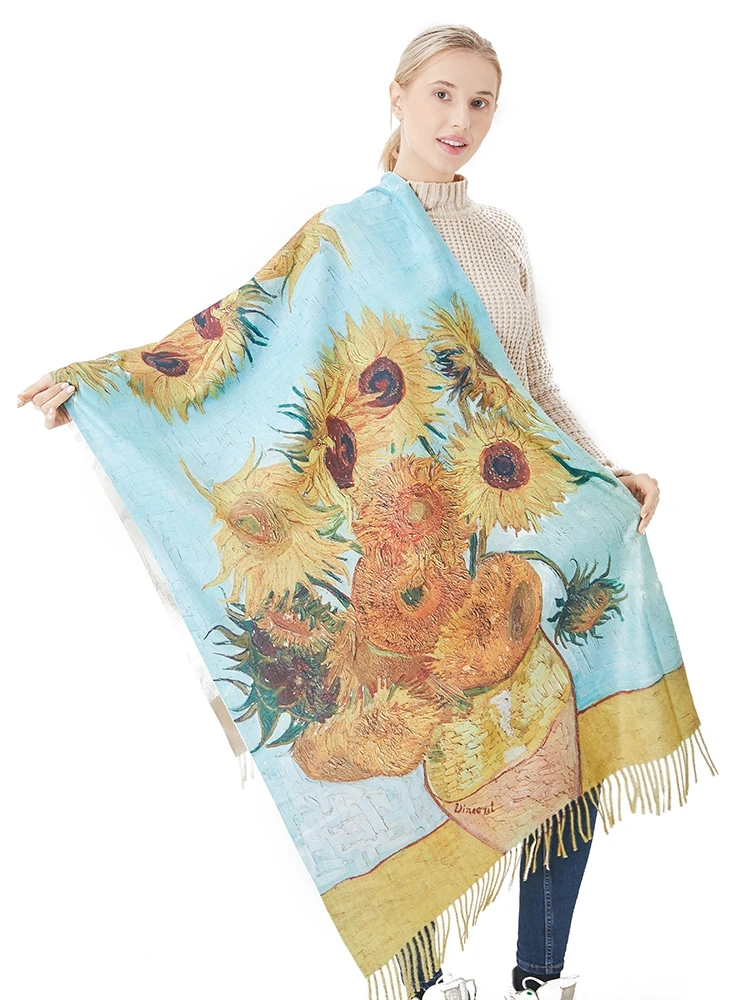 Sciarpa Scialle Grande Pashmina Donna – Morbido Coperta A Doppia Faccia Con Stampe Artistiche (Klimt, Van Gogh) – Caldo Stole Regalo – Arte 04, Taglia Unica