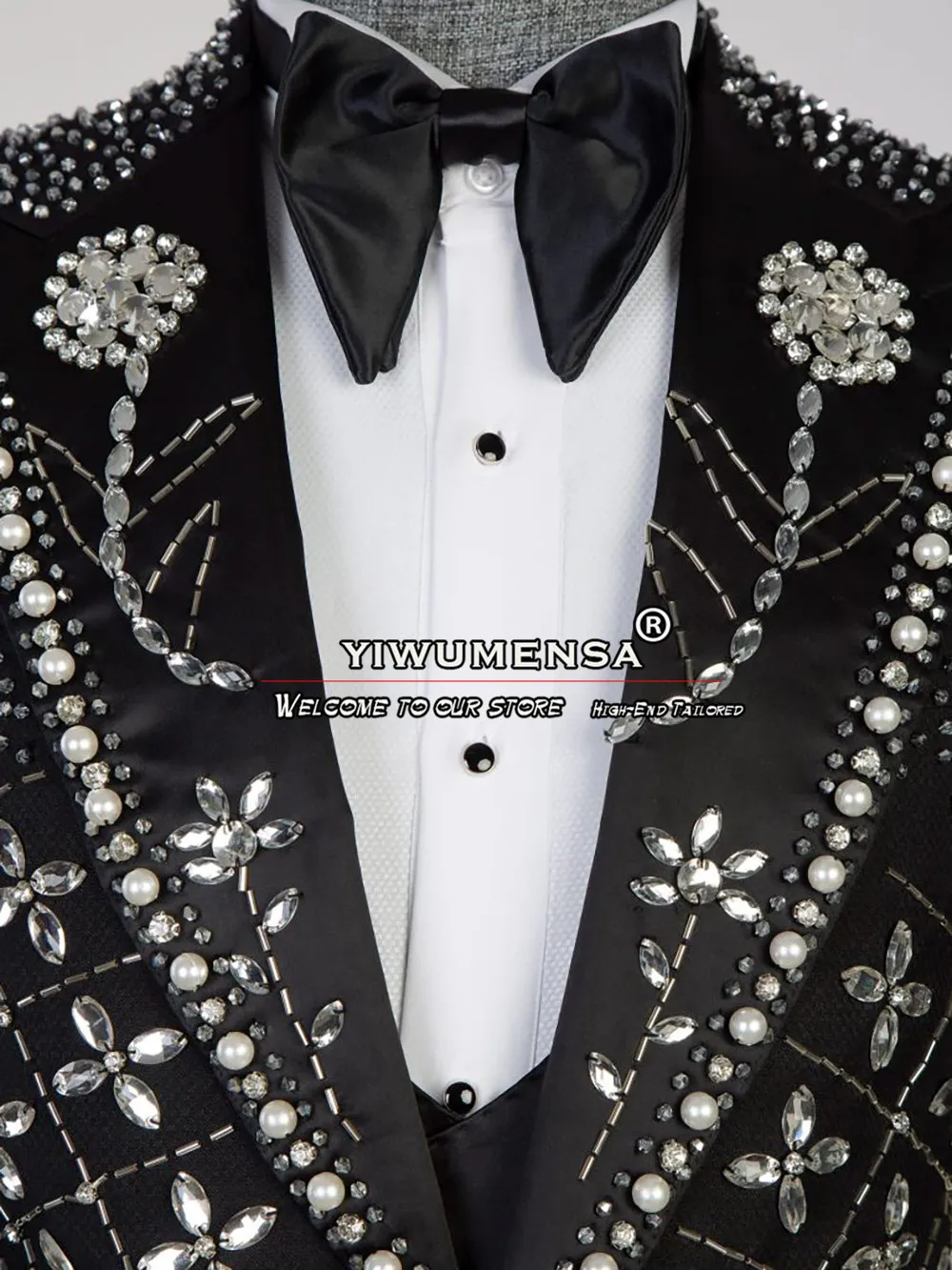 Exquisite Diamond Beaded Suits Men Single Breasted Prom Blazers Customized 2 Pieces Groom Wear Wedding Tuxedos terno masculino 6