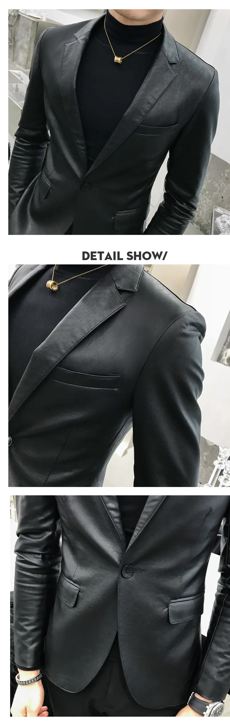 Button One PU Blazer Men Slim Fit Blazer Masculino Black Mens Blazer Para Hombre Vintage Prom Blazers For Men black blazer for men