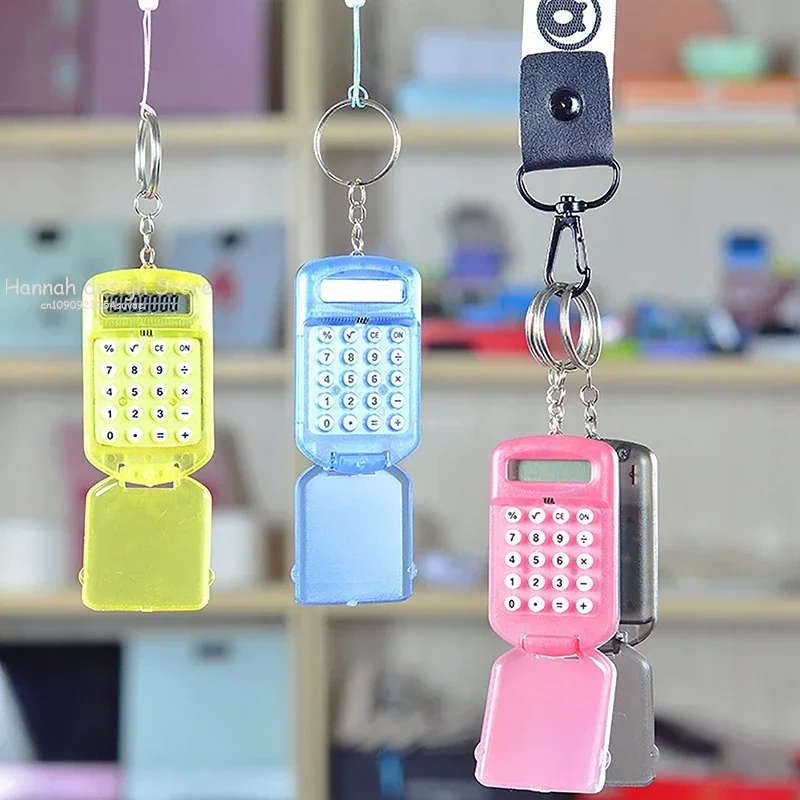 Mini Calculator Portable Cute Mini Flip Calculator Pendant Creative Keychain Cartoon Pocket Calculator Keyring School Office Supplies Gifts