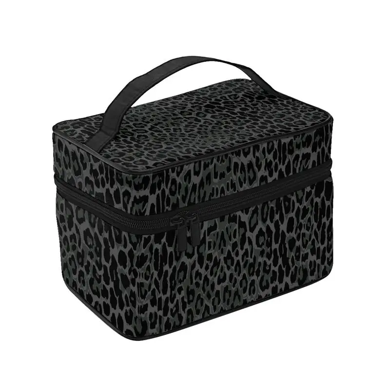 Black Leopard Makeup Organizer Bag for Travel Women Vertical Storage Multifunctional Cosmetics Toiletry Bag for Skincare 2