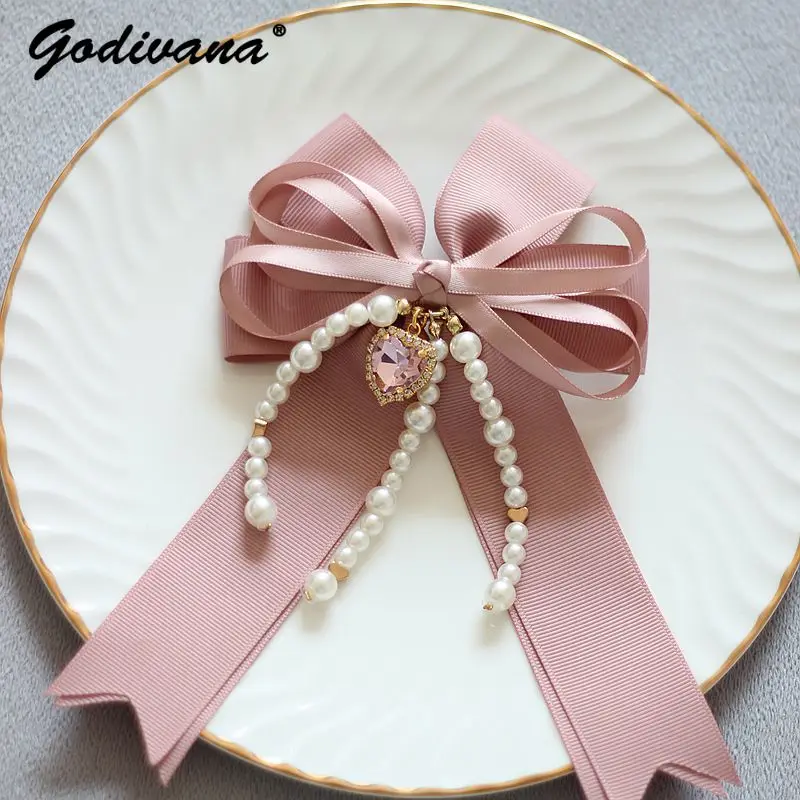 Japanese Liz Sweet Girl Bow Rhinestone Hair Clip Lolita Sweet Love Pearl Barrettes Press Clip Hair Accessories Headwear women elegant luxury rhinestone tassel ponytail hair claws hair clips crystal barrettes hairpin headband girl fashion ornaments