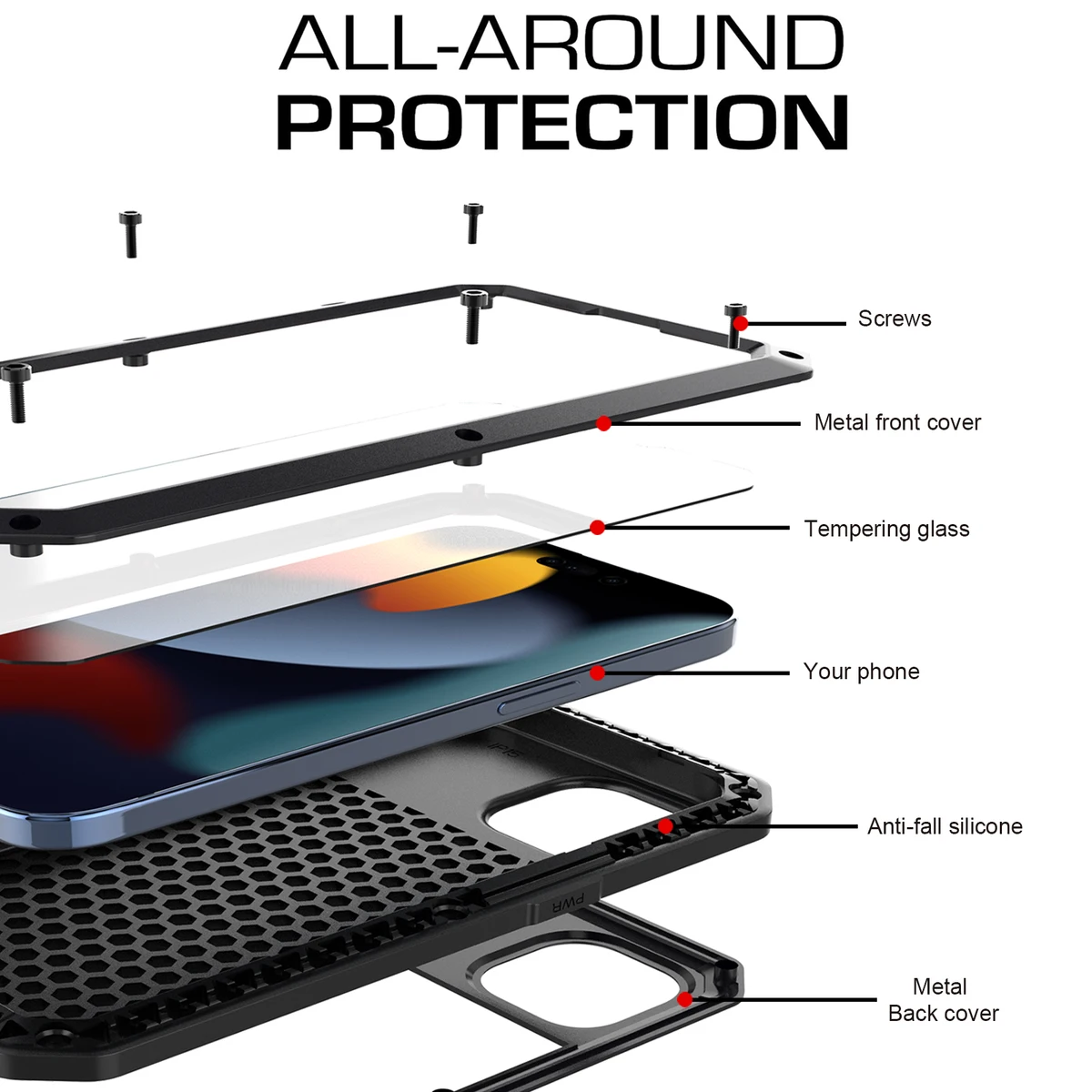 New Metal Heavy Duty Anti-Slip Sturdy Drop Resistant 360 Degree Full Protection Case for IPhone16 15 Xs Max 11 12 13 14 Series — view 3