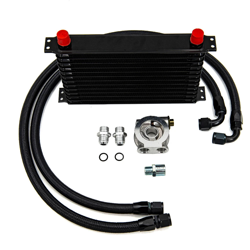 Universal 13 Rows Oil Cooler Kit AN10 Transmission Oil Cooler Kit Filter Adapter with Nylon Stainless Steel Braided Hose oil cooler kit