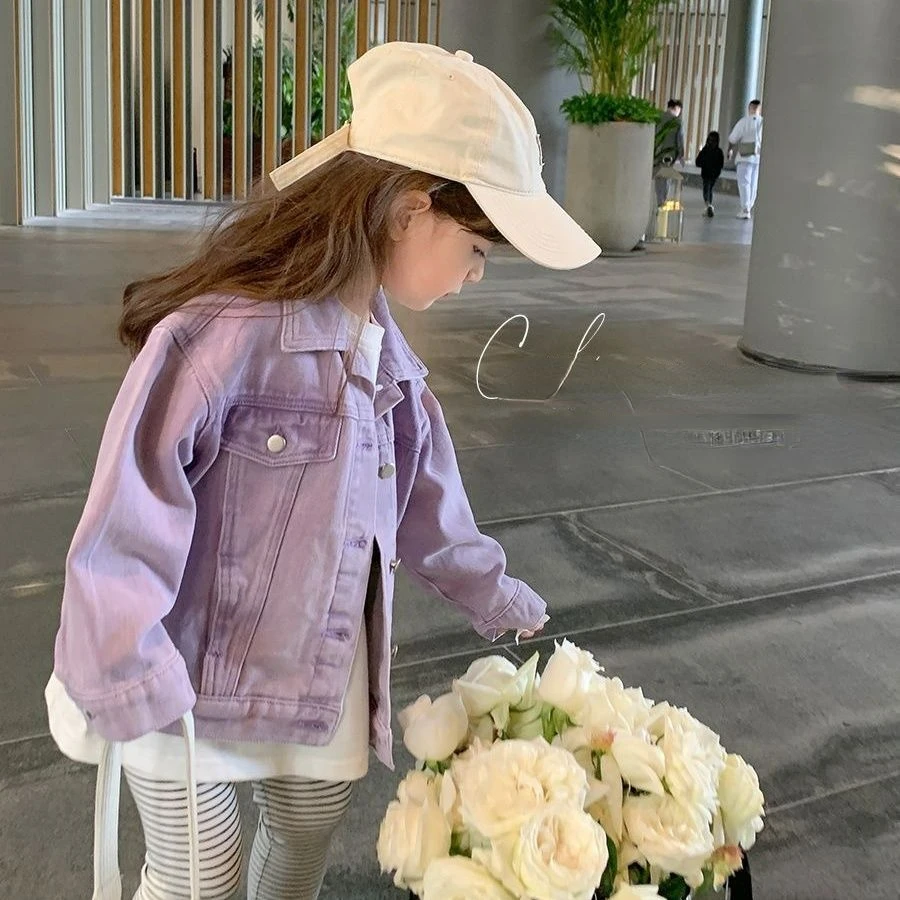 

4-16 Years Spring Denim Girls Coat Fashion Solid Color Full Sleeve Jacket for Kids Children Outdoor Windbreaker Outerwear G25