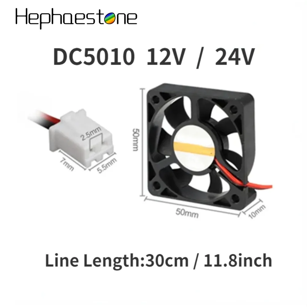 

3D Printer Cooling Fan 5010 with 2Pin Dupont Wire 30cm Wire DC 12V 24V Multiple Options.50*50*10mm Micro Fan for 3D Printer