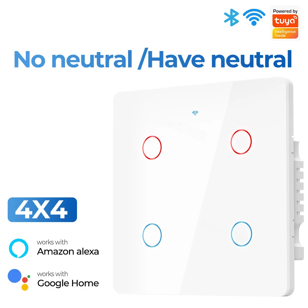

Tuya WiFi Smart Touch Switch 4/6 Wall Single Zero Fire Universal Smart Home Brazil Standard Remote Control via Alexa Google Home