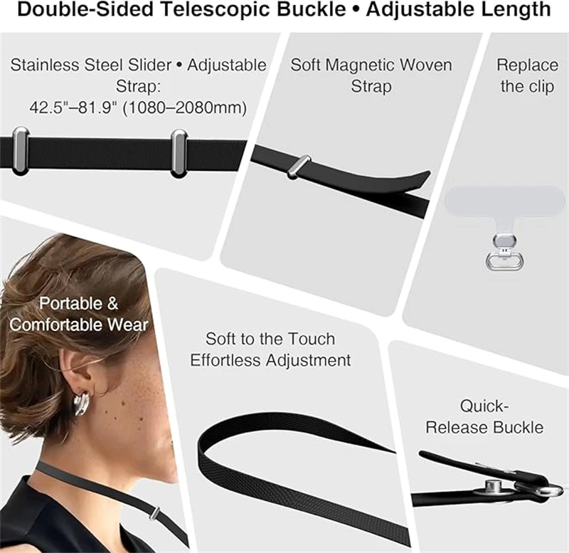 Magnetic Crossbody Phone Lanyard with Universal Clip and Woven Strap