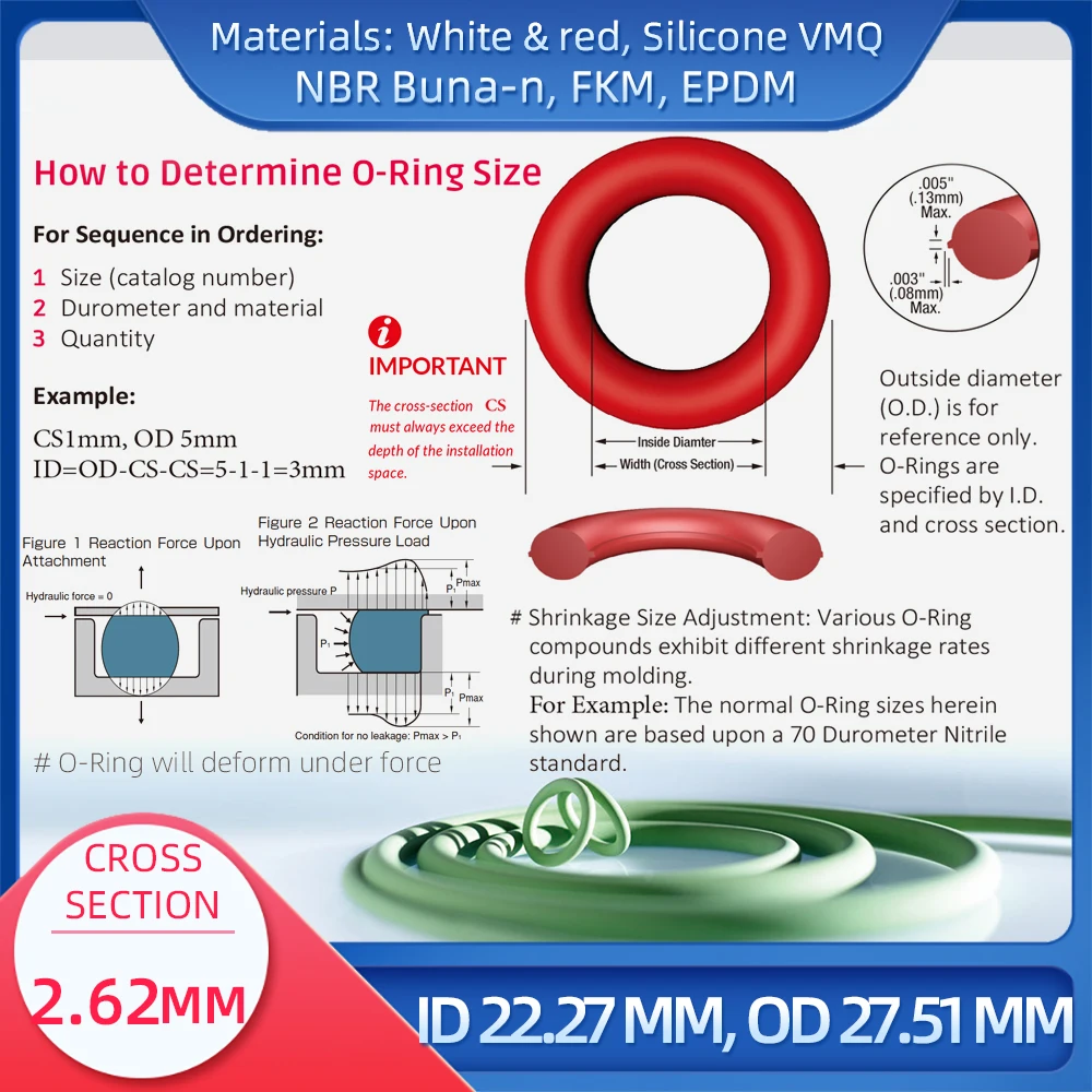 O  CS 2.62mm ID 22.27mm OD 27.51mm , Ǹ VMQ NBR FKM EPDM ORing Seal Gaske