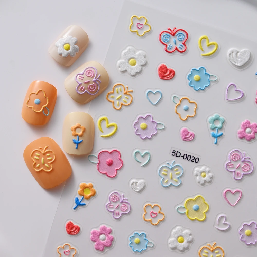 

5D Nail Stickers Flowers Heart Butterfly Embossed Nail Art Decals Cute Cartoon Sliders Nail Decoration Manicure Accessories OJ5K