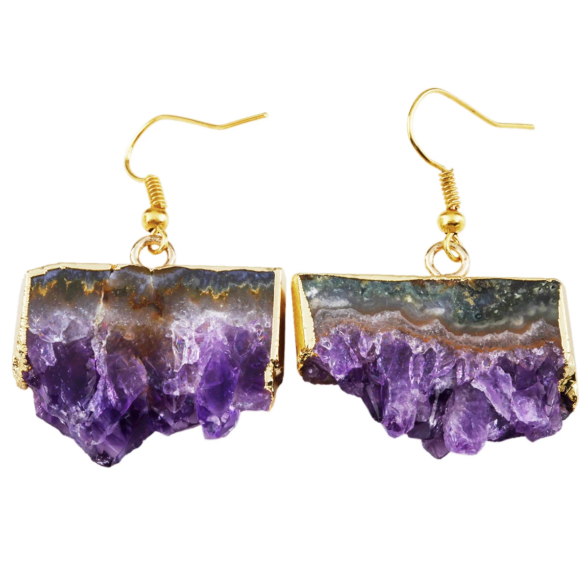 

Natural Raw Amethyst Dangle Earring Golden Drop Earring Fashion Women Jewelry