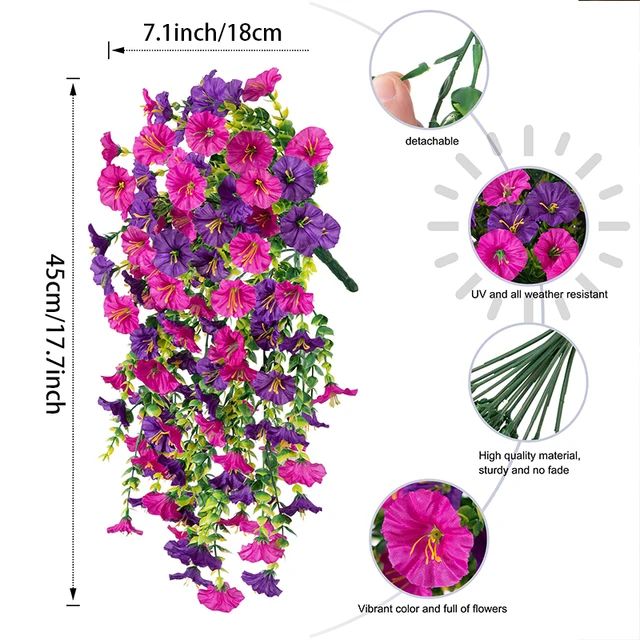 Fleurs artificielles suspendues en soie, 1 pièce, fausse fleur de gloire du matin, plantes suspendues d'extérieur résistantes aux UV pour décoration de jardin de maison et de mariage 6