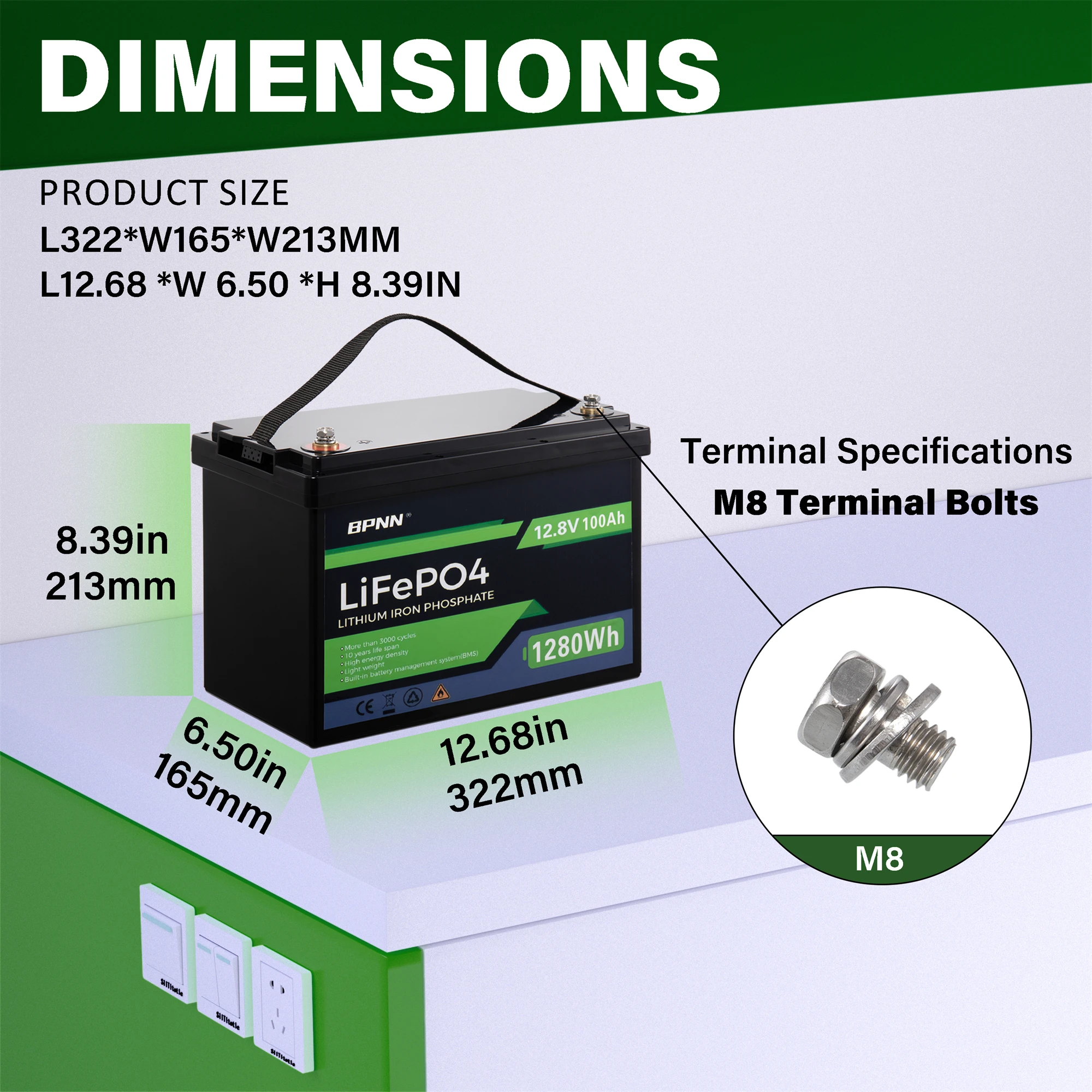 12V 100Ah LiFePO4 Battery 1280Wh with BMS Lithium Iron Phosphate Batteries Pack For Solar Boat Golf Cart Wind Solar Energy Lithium Battery Pack
