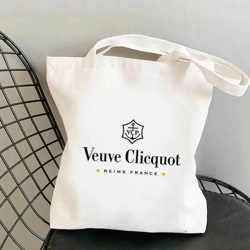 Veuve Clicquot Champagne Polyestercotton Canvas Bag Shopping Handbag Blank Zipper Cotton Bag Student Canvasbag