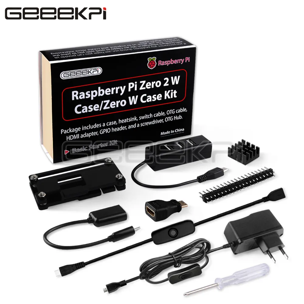 Geeekpi-kit Básico de Iniciação com Caixa Acrílica Caixa Raspberry Zero Cabeçalho Gpio 20pin 2w em 1