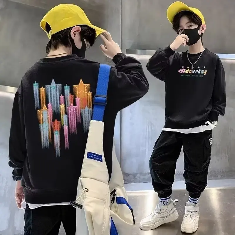 

Boys' Sweater Spring And Autumn Style New Mid Sized Children's Autumn Top Boys' Autumn Bottom Shirt Fashionable And Fashionable