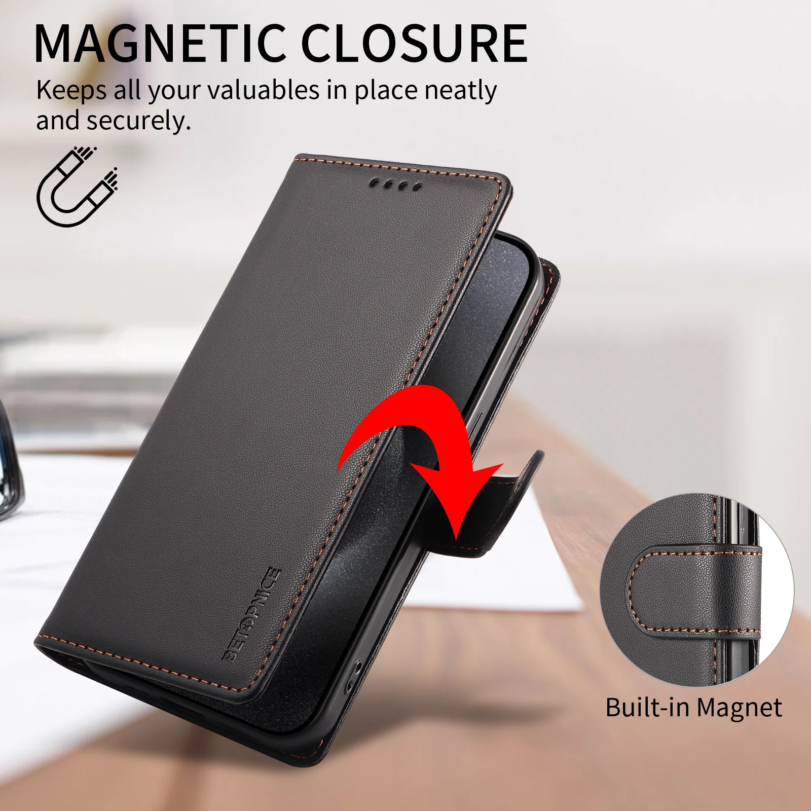Magnetic RFID Blocking Leather Shockproof Case Cover