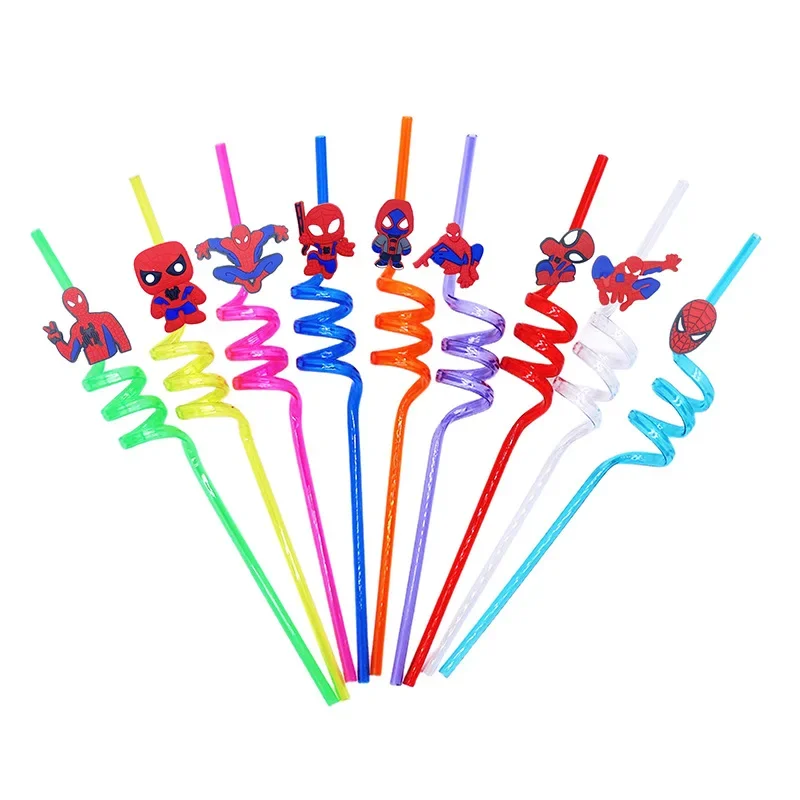Birthday Party Supplies SpiderMans Drinking Straws Kids Boys Girls Birthday Party Decoration Baby Shower Cartoon Anime Marvels Party Supplies Toys Gift