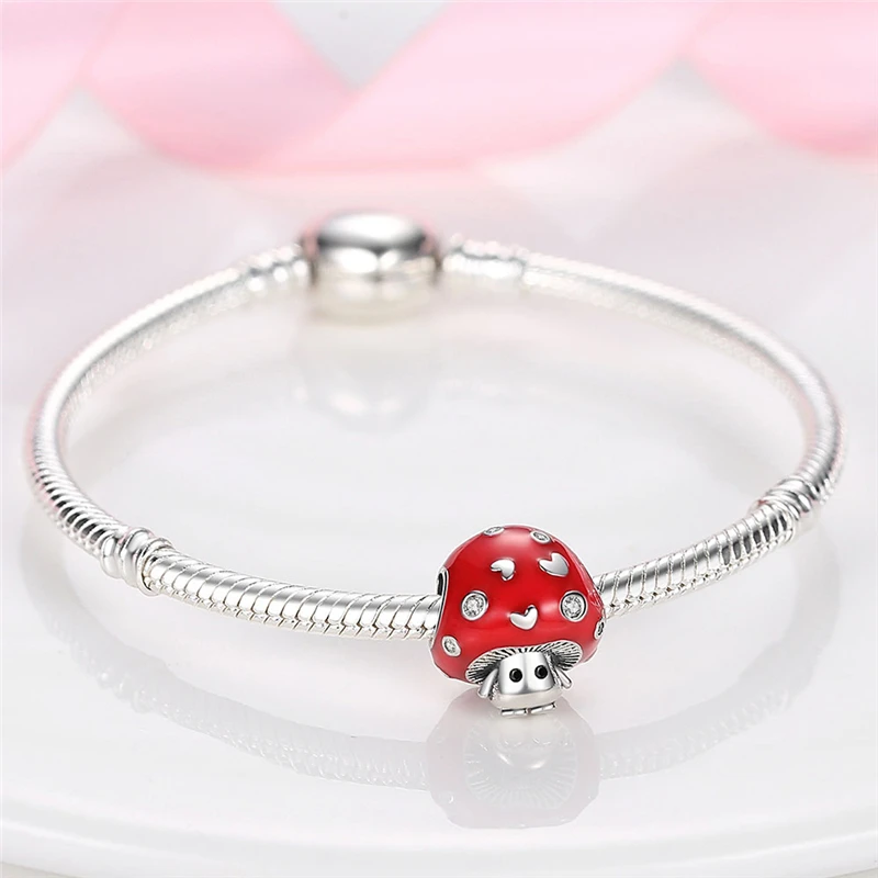 Rote Serie Anhänger-Charms Perlen Plata Charms aus 925er Silber passend für Original Marken Damen Armband Anhänger Halskette Schmuck – Detail 34