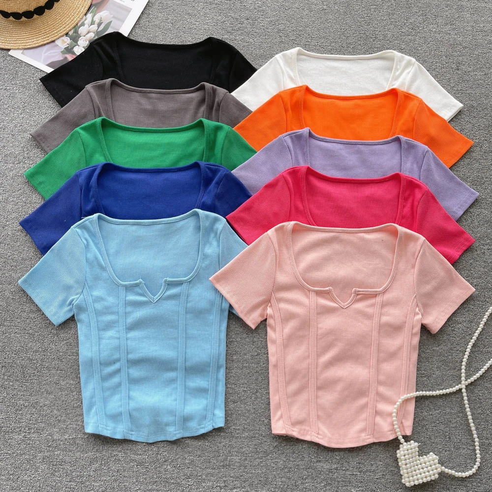 Women-Chic-Off-Crop-Top-Slim-Basic-Sexy-Korean-Fashion-Square-Neck-Top ...