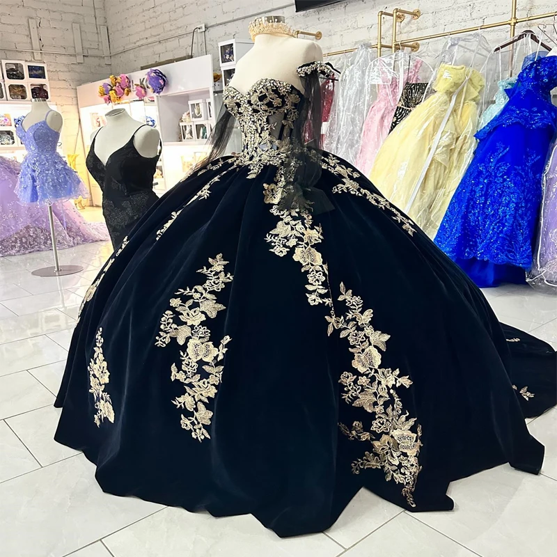 

Темно-синее милое платье 16 Quinceanera с накидкой 2024 искусственное кружевное платье принцессы с кристаллами бриллиантами Vestidos De 15