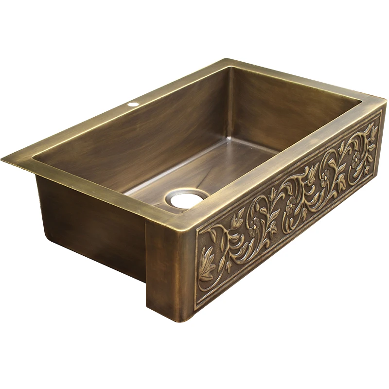 Brass kitchen sink with apron design / single bowl brass farmhouse sink / brass kitchen basin sink