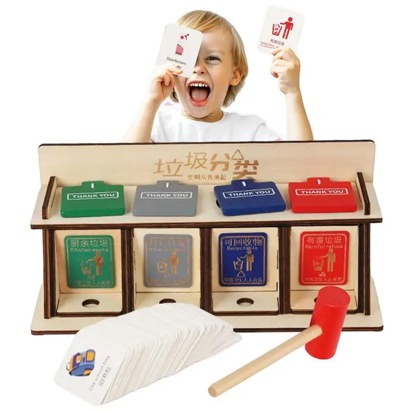 

Garbage Sorting Toys Wooden Educational Toy For Garbage Sorting Tabletop Mini Trash Can Rubbish Recycling Game Educational Gift