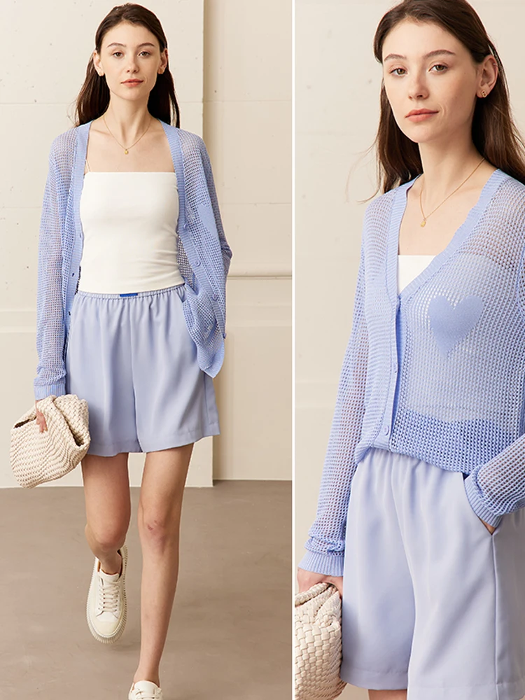 AMII 여성용 미니멀리즘 니트 카디건, V넥 루즈핏, 우아한 다용도 오피스 레이디 카디건, 2023 봄 신상 패션, 12341151