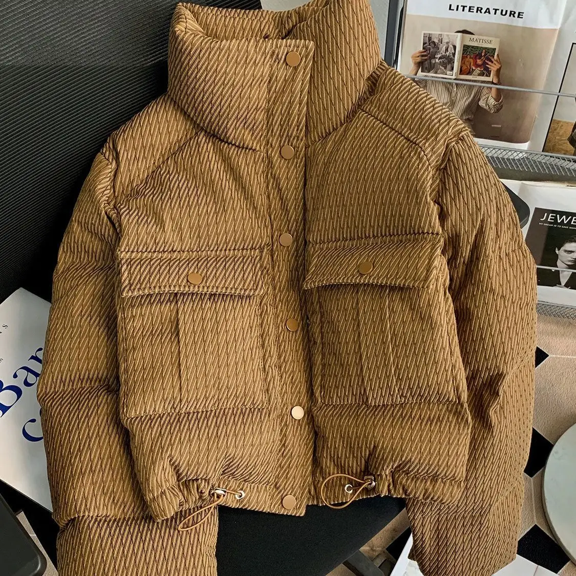 Doudoune à grandes poches pour femme, parkas d'hiver, veste en coton optique, doudoune rembourrée, vintage, 2023