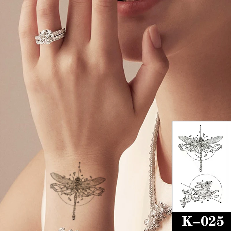 

Temporary Tattoo Sticker Dragonfly Bunny Rose Wolf Geometry Totem Waterproof Body Art Fake Tattoos Flash Tatoos for Men Women