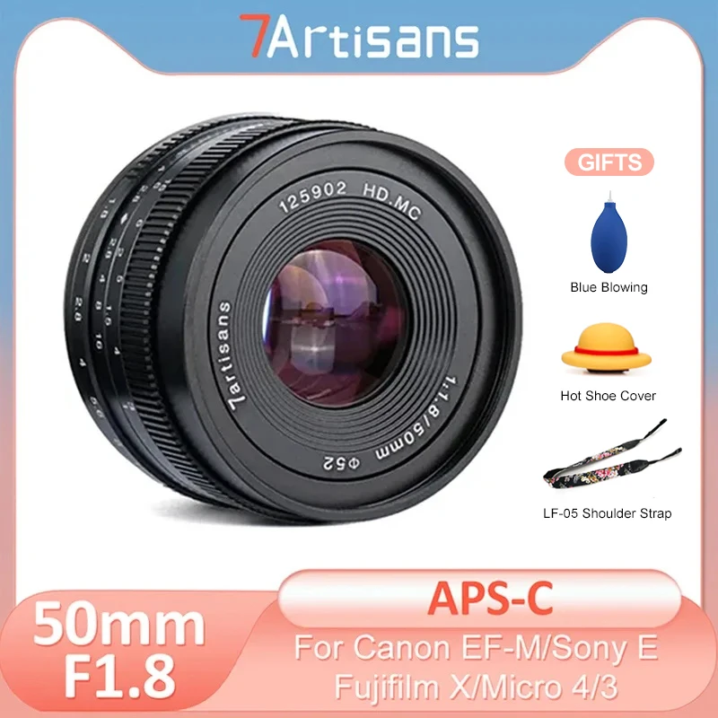 

7artisans 50 мм F1.8 портретный объектив с большой апертурой для Fujifilm XF xt30 Canon EOSM m50 Sony E a7c a7s Micro 4/3 крепление для камеры