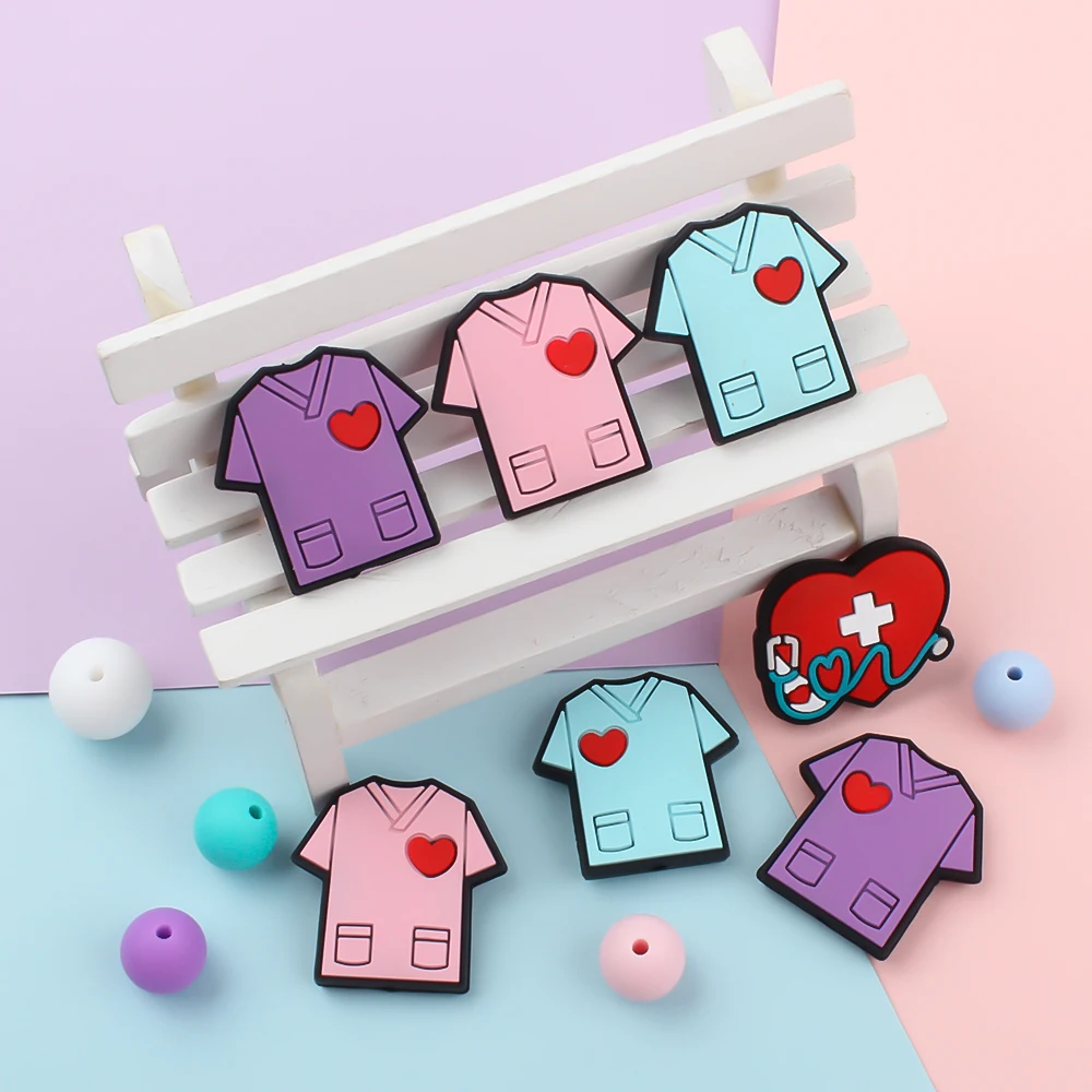실리콘 비즈, 젖꼭지 클립 체인, DIY 목걸이 만들기 장난감, 씹는 젖니, 젖니, 의사, 간호사 구슬, 5 개