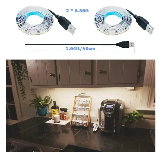 DC 5V USB LED bandes 2835 blanc chaud LED bande lumineuse TV fond éclairage bande décor à la maison lampe 1- 5m LED chaîne lumière 5
