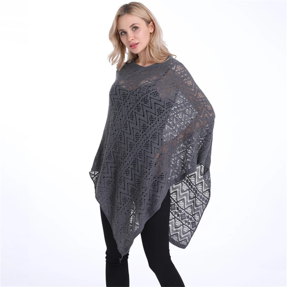 Women Spring Autumn Shawl Lady Knit Two Way Wrap Solid Color - Main Image