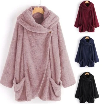 Hot Sale Women's Coat Autumn Winter Turn Down Collar Coat Women Oversized Warm Teddy Bear Jacket Lady Plush Coat Cardigan Jacket
