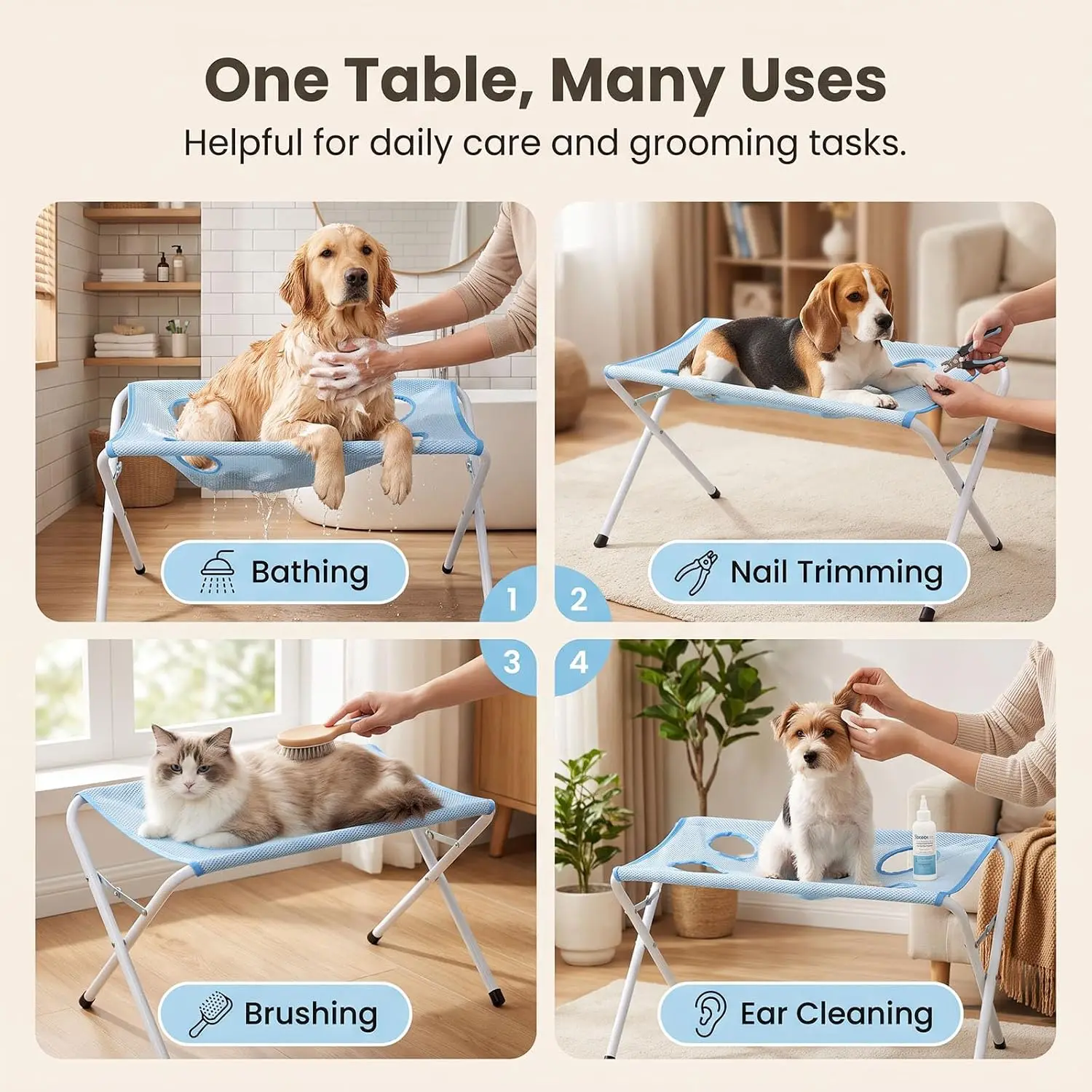 Supporto pieghevole per amaca per toelettatura animali, supporto per bagno cani e gatti, rete ad asciugatura rapida per taglio unghie, per animali di piccola e media taglia. - immagine 6