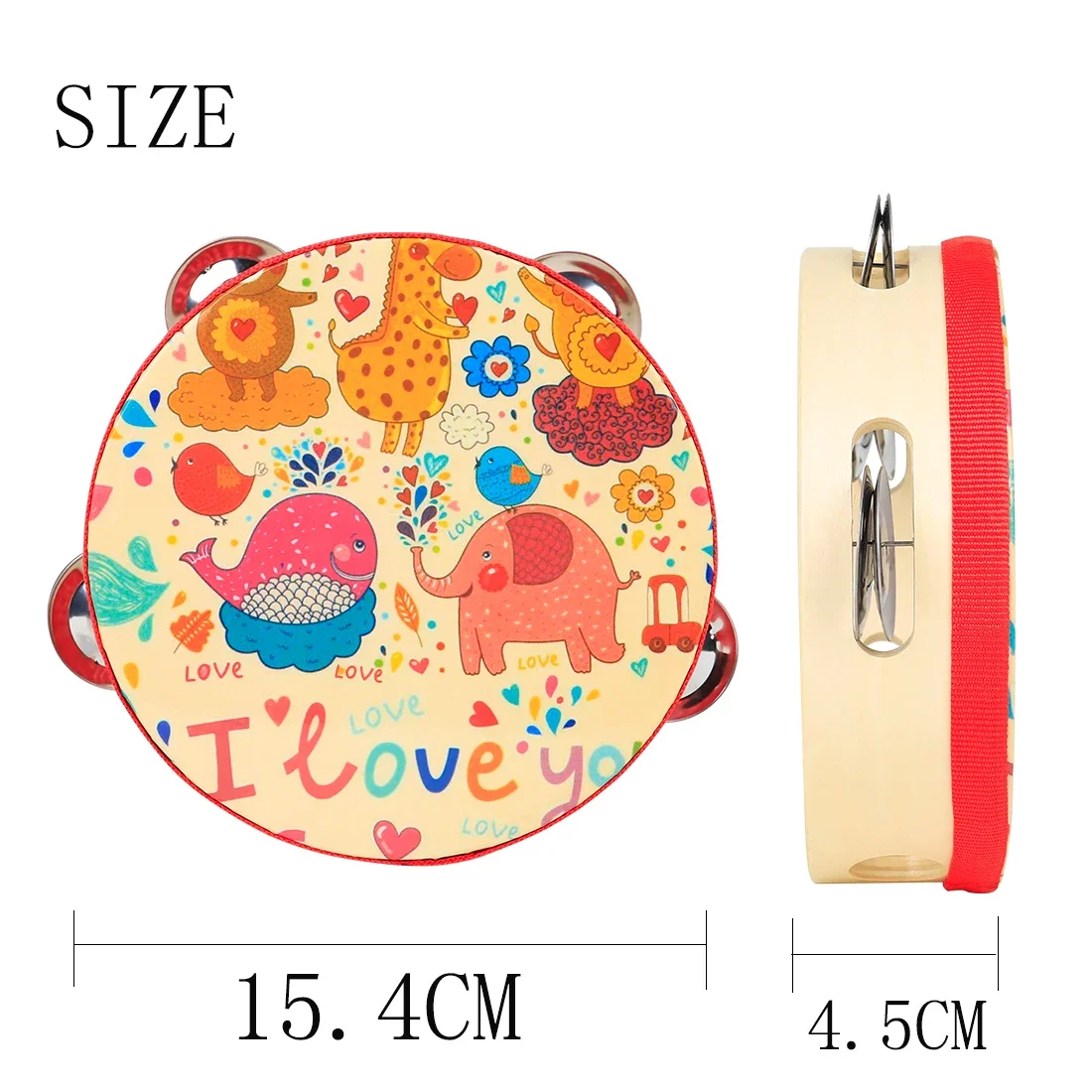 Tambourine Cartoon Handdrum 6 Inch Solid Wood Musical Drum Orff Percussion Instrument Children's Bell Drum Music Toy Gift