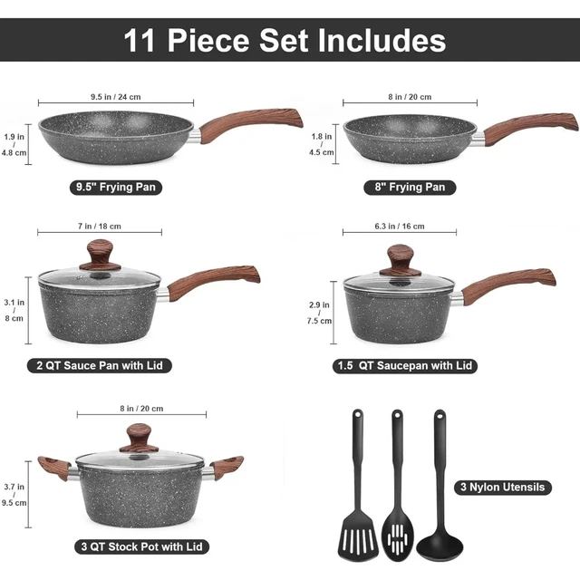 M MELENTA Granite Pots and Pans Set Ultra Nonstick, 11 Piece Die-Cast  Cookware Sets with Frying Pan, Sauce Pan, Stockpot, Stay Cool Handle &  Kitchen