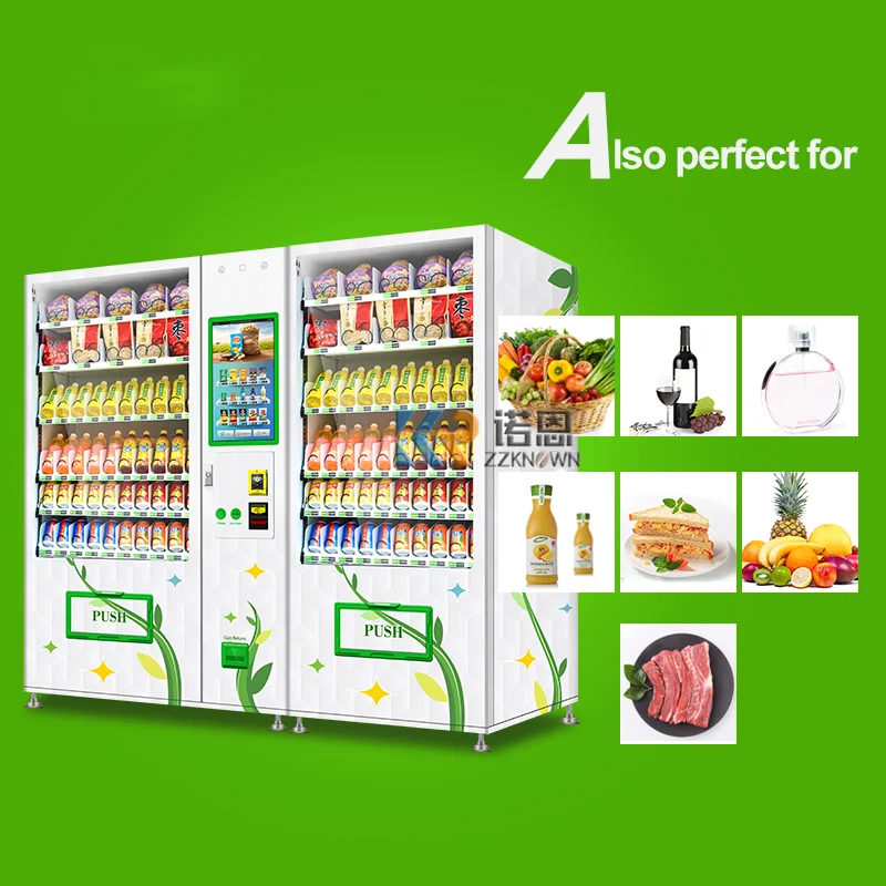 Big Capacity Touch Screen Automatic White Vending Machine Food And Drink Smart Vending Machin