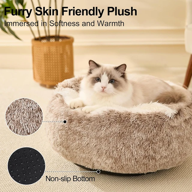 Cat Bed Round Plush Fluffy Hooded Cat Bed Cave, Cozy for Indoor Cats or Small Dog beds, Soothing Pet Beds Doughnut 2