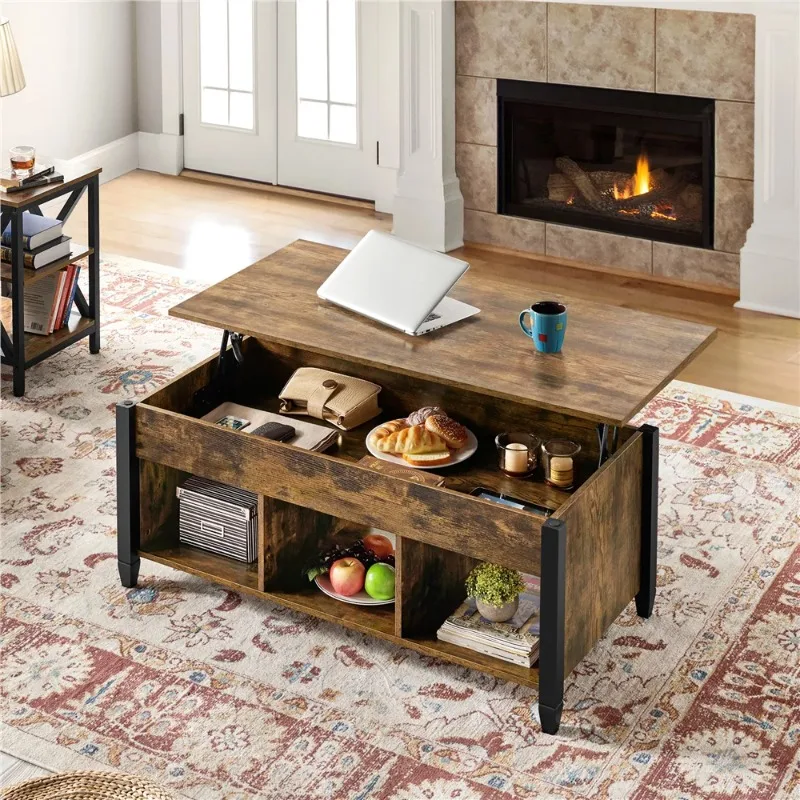 

Alden Design 47.5" Lift Top Coffee Table with 3 Storage Compartments, Rustic Brown luxury coffee table