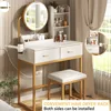 Vanity Makeup Desk with Round Mirror, Lights and 2 Drawers, 3 Lighting Modes, Small Vanity Table for Bedroom with Lots Storage 5