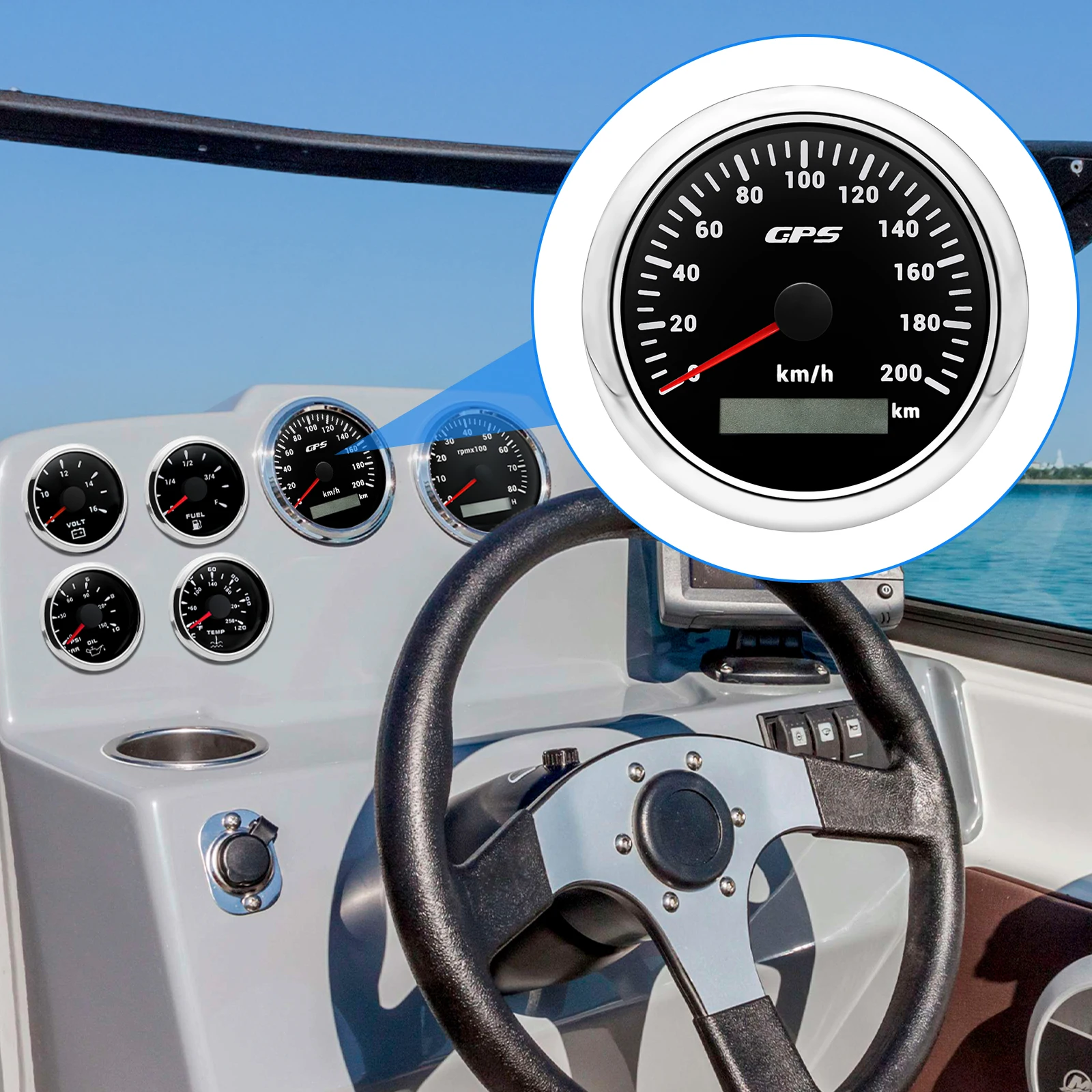 30KHM 60KMH 80KMH 120KMH 200KMH GPS Speedometer Gauge with Antenna 85mm Speed Odometer for Auto Car Boat Yacht RV 12V 24V Custom speed meter speed gauges