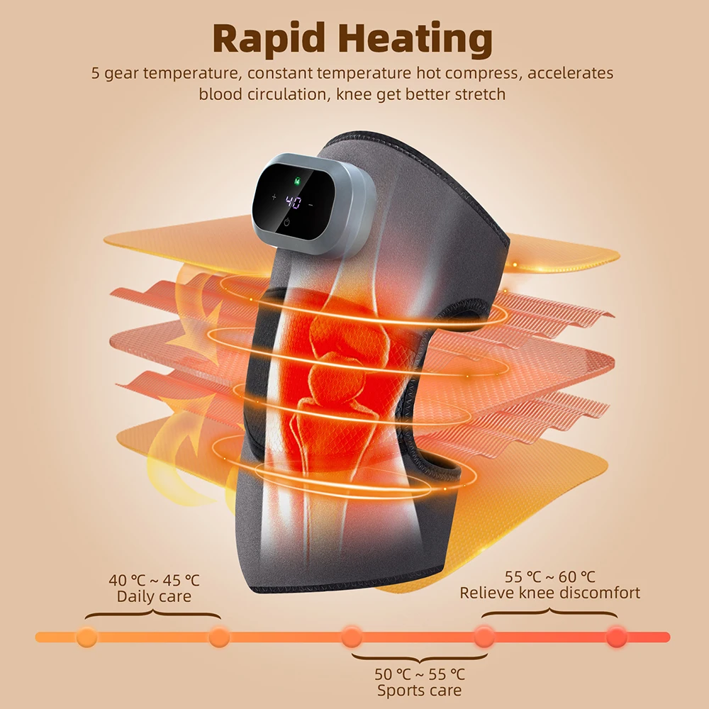 Heated Knee Massager Hot Compress Vibration Pad Shoulder Elbow Rechargeable Knee Protection Support Brace Health Care