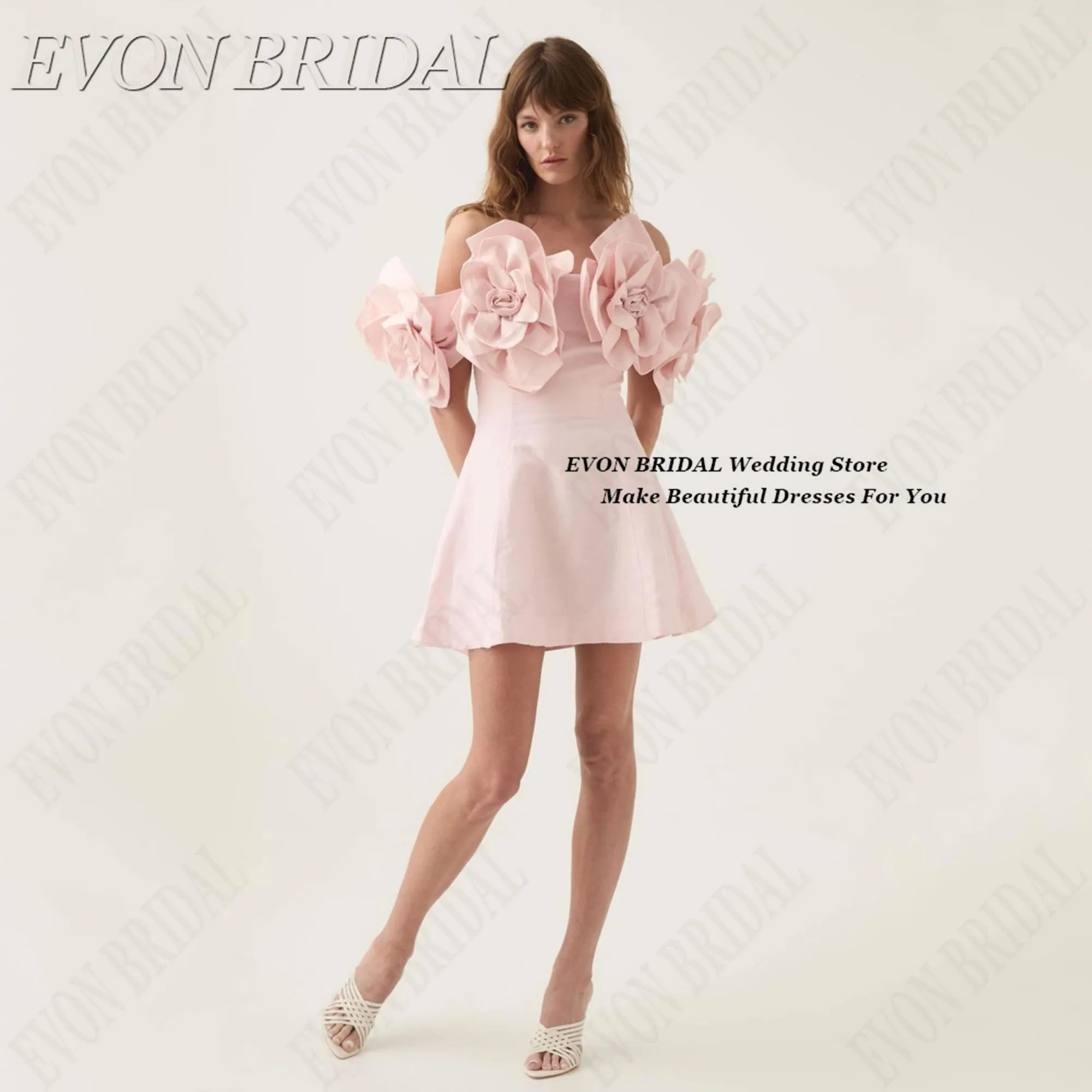 EVON BRIDAL Mini Pink Dresses Autumn 2025 Gala Sleeveless Women's Evening Dresses 3D Flowers Elegant Celebrity Dresses Customiz 1