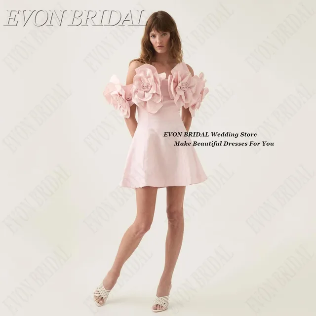 EVON BRIDAL Mini Pink Dresses Autumn 2025 Gala Sleeveless Women's Evening Dresses 3D Flowers Elegant Celebrity Dresses Customiz 1
