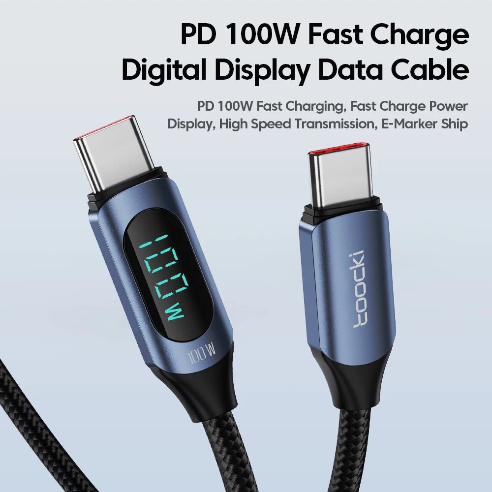 USB C 100W Schnell Laden Typ C Daten Line RGB Licht Ladekabel Auf Kabel Q