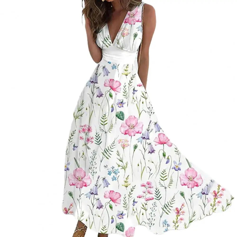 

Party Dress Popular Breathable Sleeveless Summer Floral Print Long Dress Streetwear Long Dress Vest Dress