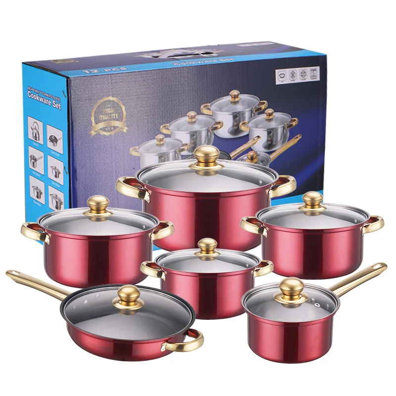 12 Pieces Cookware Sets Stainless Steel Stock Soup Pots Casseroles Cooking Pot Sets